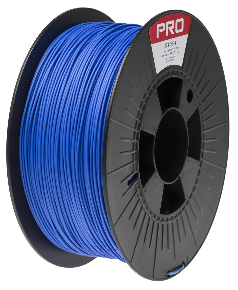 Produktfoto 1 von RS PRO Zähes Polymilchsäure 3D-Drucker Filament zur Verwendung mit Jeder 3D-Drucker, Blau, 1.75 mm, Fused Deposition