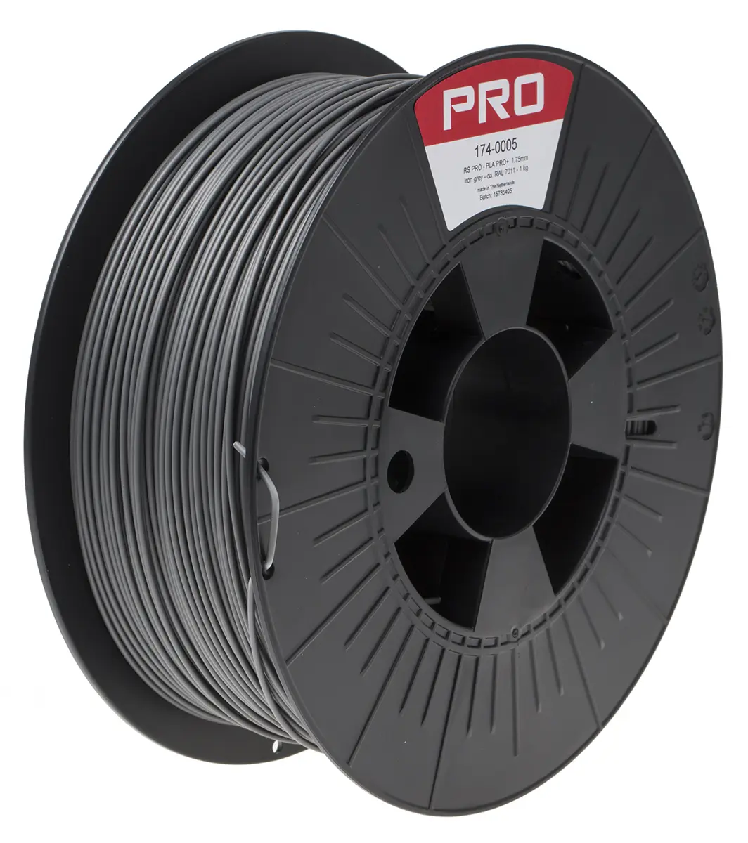 Produktfoto 1 von RS PRO Zähes Polymilchsäure 3D-Drucker Filament zur Verwendung mit Jeder 3D-Drucker, Grau, 1.75 mm, Fused Deposition