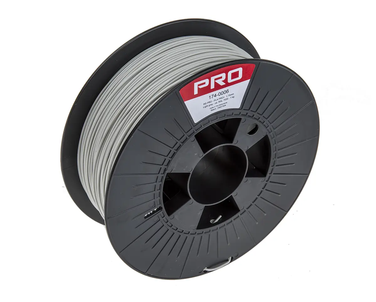 Produktfoto 1 von RS PRO Zähes Polymilchsäure 3D-Drucker Filament zur Verwendung mit Jeder 3D-Drucker, Grau, 1.75 mm, Fused Deposition