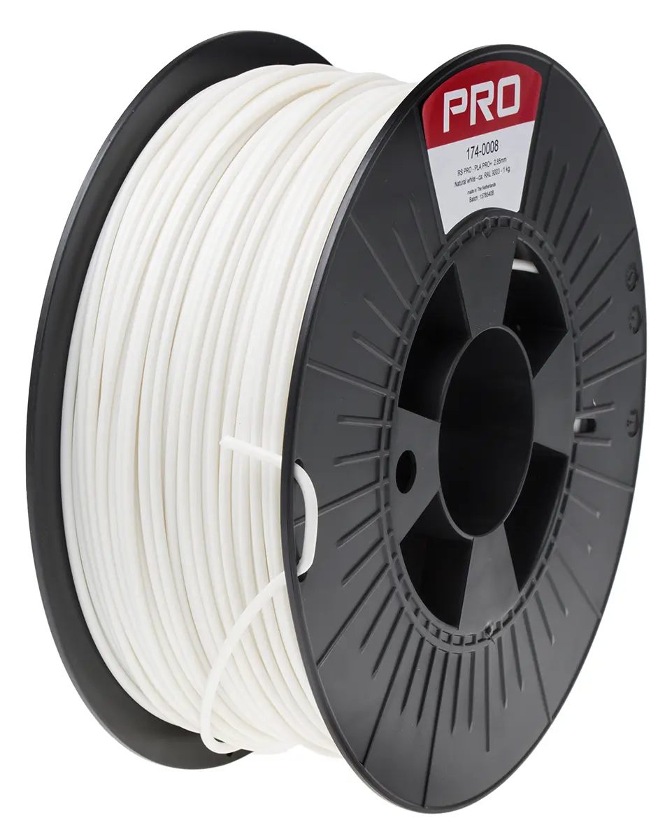 Produktfoto 1 von RS PRO Zähes Polymilchsäure 3D-Drucker Filament zur Verwendung mit Jeder 3D-Drucker, Weiß, 2.85 mm, Fused Deposition