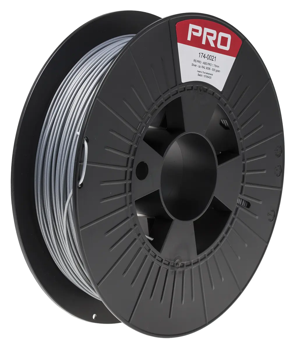 Produktfoto 1 von RS PRO ABS-X 3D-Drucker Filament zur Verwendung mit Gängige Desktop-3D-Drucker, Silber, 1.75 mm, Fused Deposition