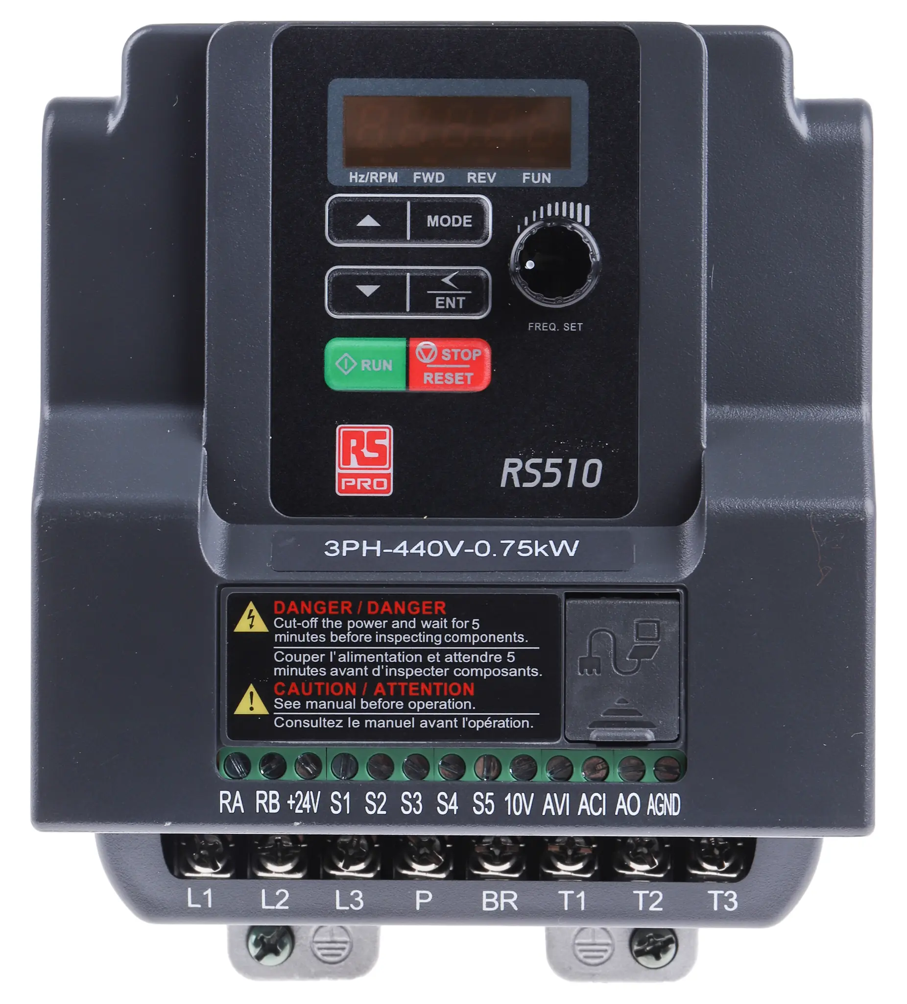 Produktfoto 1 von RS PRO RS510 3-Phasen Frequenzumrichter 0.75 kW 480 V 2.3 A 599Hz