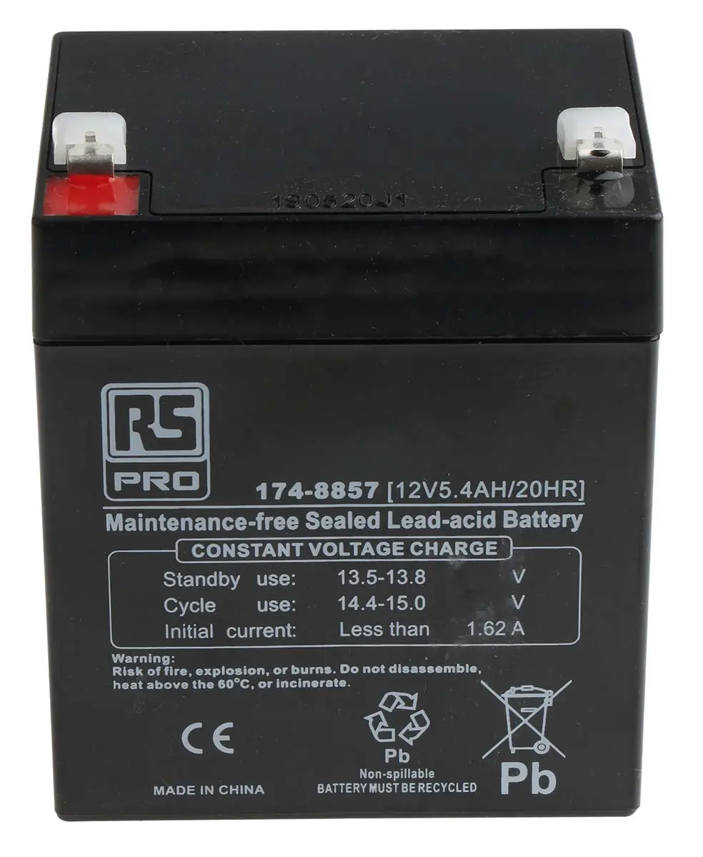 Produktfoto 1 von RS PRO RS PRO Abgedichteter Bleiakku, 12V / 5.4Ah, T1-Anschluss, 90 x 70 x 101mm