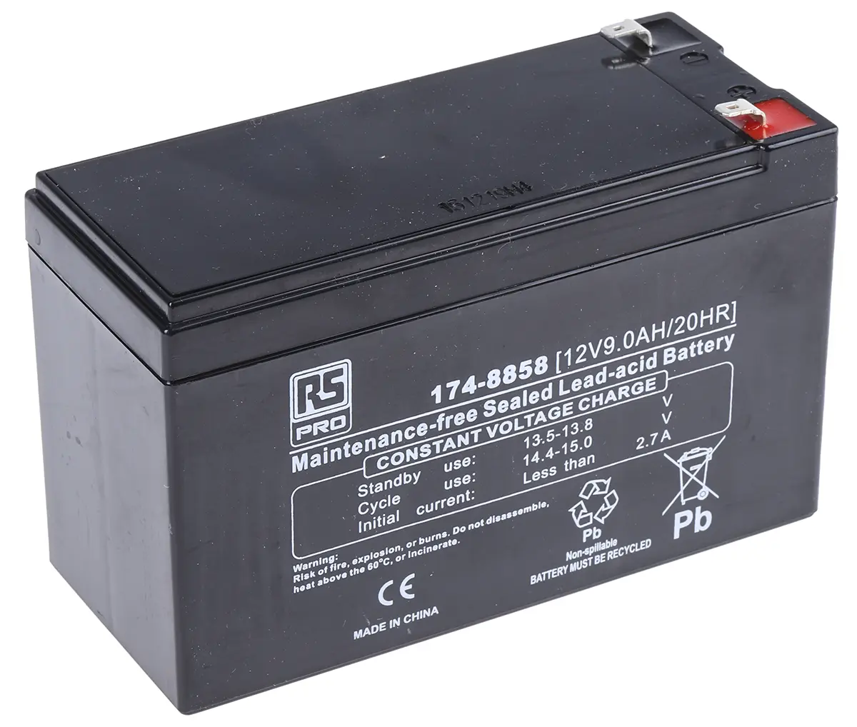 Produktfoto 1 von RS PRO RS PRO Abgedichteter Bleiakku, 12V / 9Ah, T1-Anschluss, 151 x 65 x 93.5mm