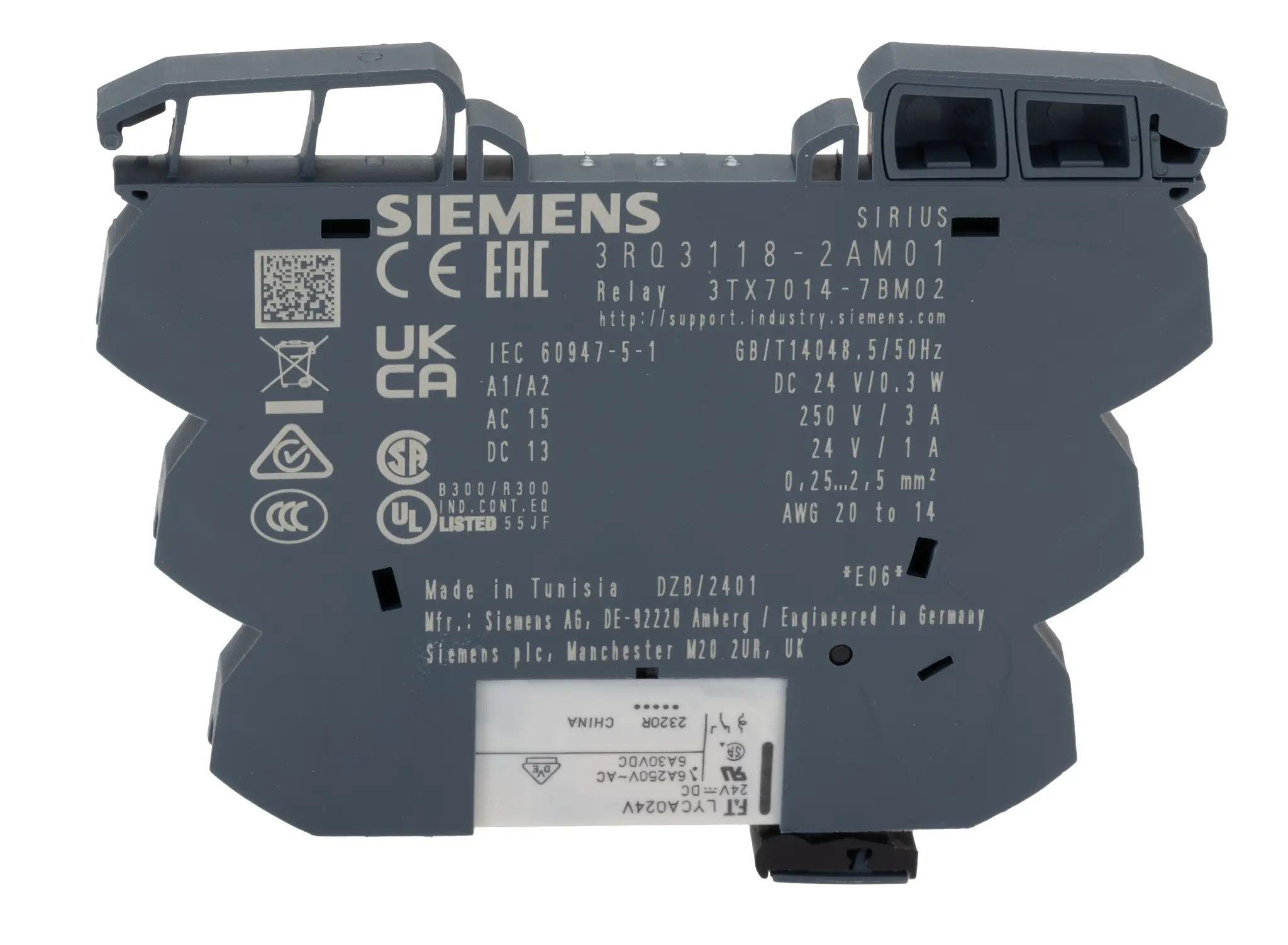 Produktfoto 1 von Siemens SIRIUS 3RQ3 Output Coupler with Plug-In Relais 24V dc DIN-Schienen, Snap-On