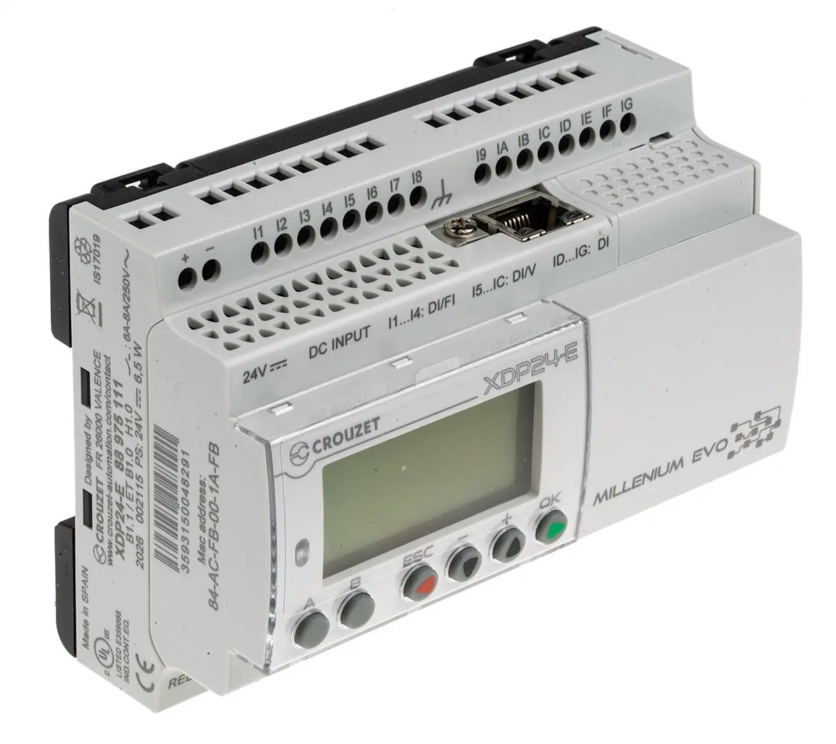 Produktfoto 1 von Crouzet Millenium Evo SPS CPU, 16 (Digital) Eing. Relais Ausg.Typ Digital Eing.Typ für PLC 24 V dc