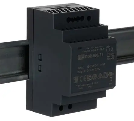 MEAN WELL DDR-60 DC/DC Konverter, 24V dc OUT 12 A DIN-Hutschiene 75V dc -40 °C 85 °C