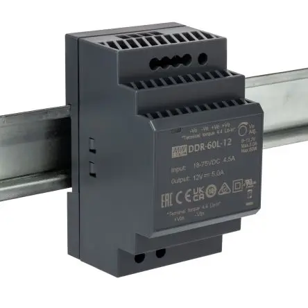 Produktfoto 1 von MEAN WELL DDR-60 DC/DC Konverter, 24V OUT 12 A DIN-Hutschiene 75V dc -40 °C 85 °C