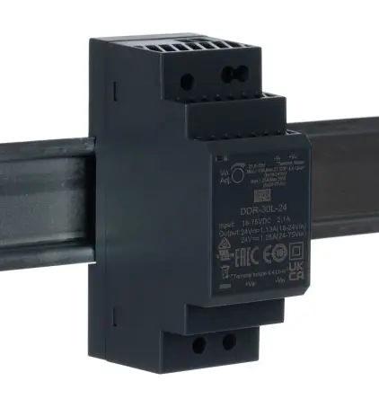 Produktfoto 1 von MEAN WELL DDR-30 DC/DC Konverter, 24V dc OUT 6 A DIN-Hutschiene 75V dc 40 °C 85 °C
