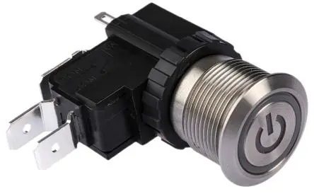 Produktfoto 1 von RS PRO MW19 Druckschalter Weiß Beleuchtet Rastend Panel Ø 19.1 mm, 1-poliger Umschalter / 26A 250 V ac, IP67
