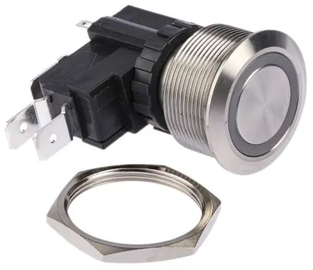 Produktfoto 1 von RS PRO Druckschalter Weiß Beleuchtet Tastend Panel Ø 25.2 mm, 1-poliger Umschalter / 26A 250 V ac, IP67