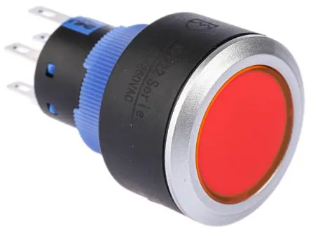 Produktfoto 1 von RS PRO KPB22 Druckschalter Rot Beleuchtet Tastend Panel Ø 22.2 mm, 2-poliger Umschalter / 5A 36 V dc 250 V ac, IP65