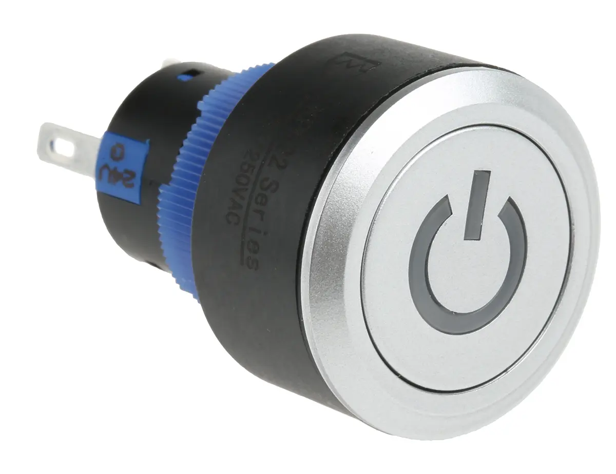 Produktfoto 1 von RS PRO KPB22 Druckschalter Grün Beleuchtet Tastend Panel Ø 22.2 mm, 1-poliger Umschalter / 5 A 36 V dc 250 V ac, IP65