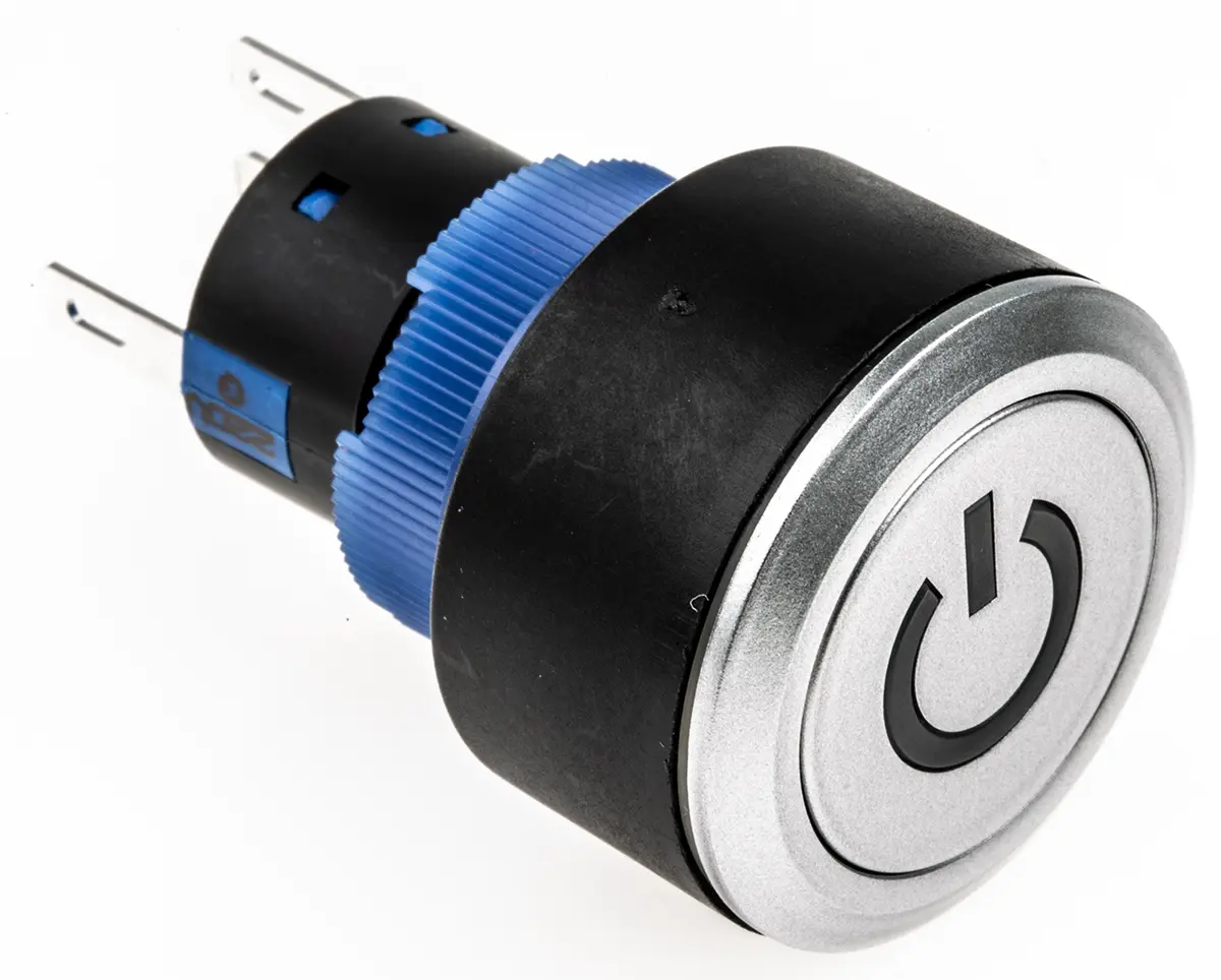 Produktfoto 1 von RS PRO KPB22 Druckschalter Grün Beleuchtet Tastend Panel Ø 22.2 mm, 1-poliger Umschalter / 5 A 36 V dc 250 V ac, IP65