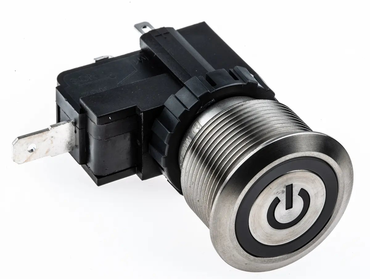 Produktfoto 1 von RS PRO MW22 Druckschalter Weiß Beleuchtet Rastend Panel Ø 22.2 mm, SPST / 26 A 250 V ac, IP40