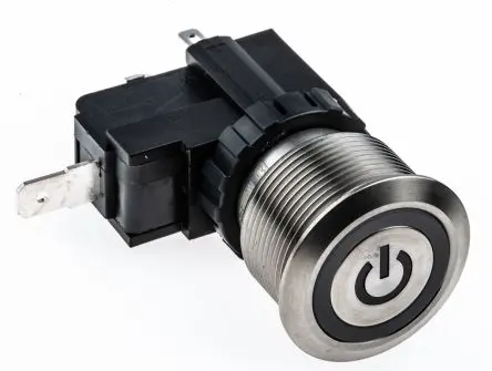 Produktfoto 1 von RS PRO MW22 Druckschalter Weiß Beleuchtet Rastend Panel Ø 22.2 mm, SPST / 26A 250 V ac, IP67