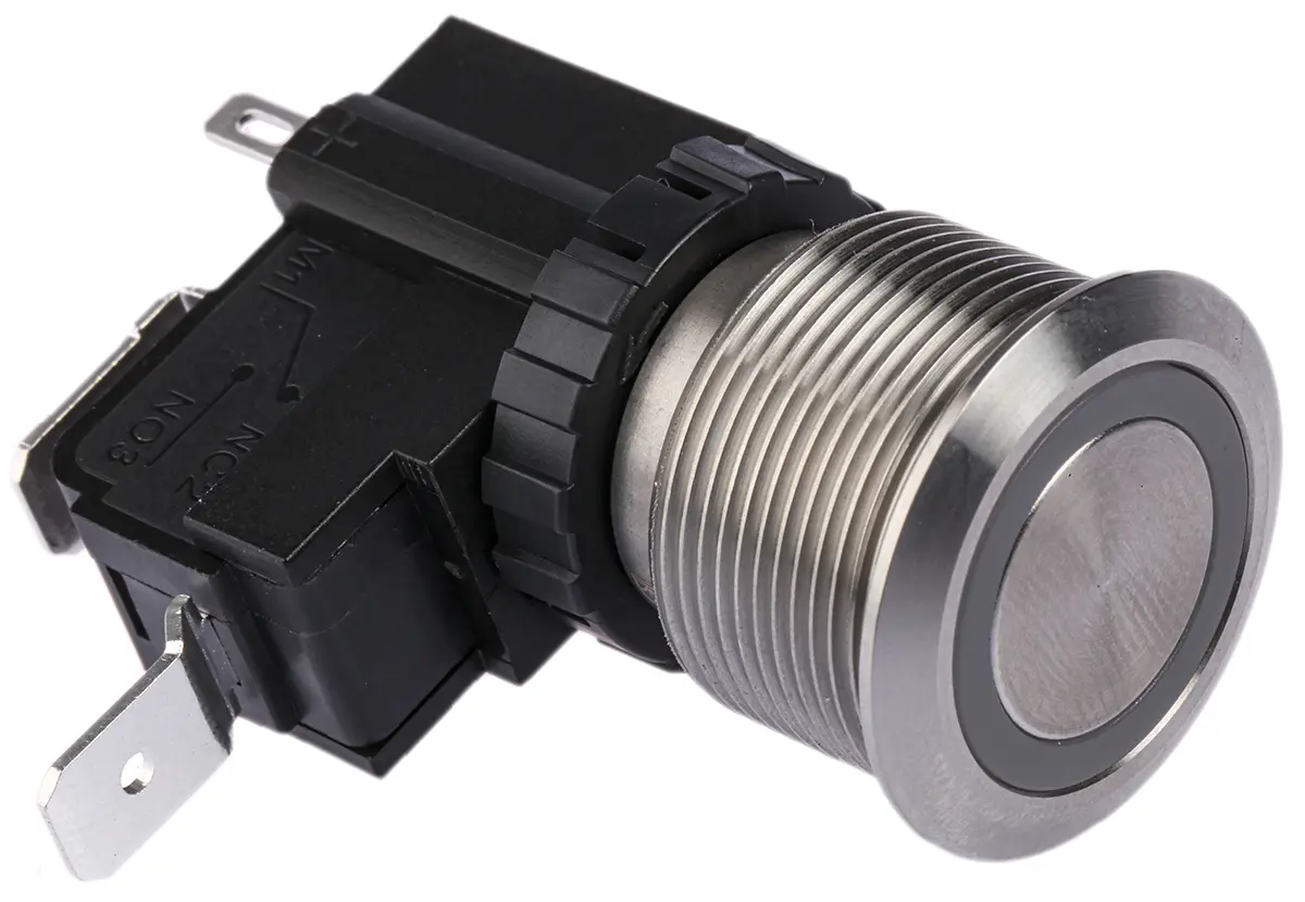 Produktfoto 1 von RS PRO Druckschalter Beleuchtet Panel Ø 22.2 mm, SPST Silber, IP40