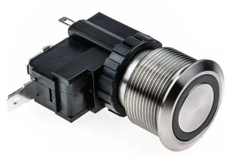 Produktfoto 1 von RS PRO MW22 Druckschalter Weiß Beleuchtet Rastend Panel Ø 22.2 mm, SPST / 26A 250 V ac, IP67