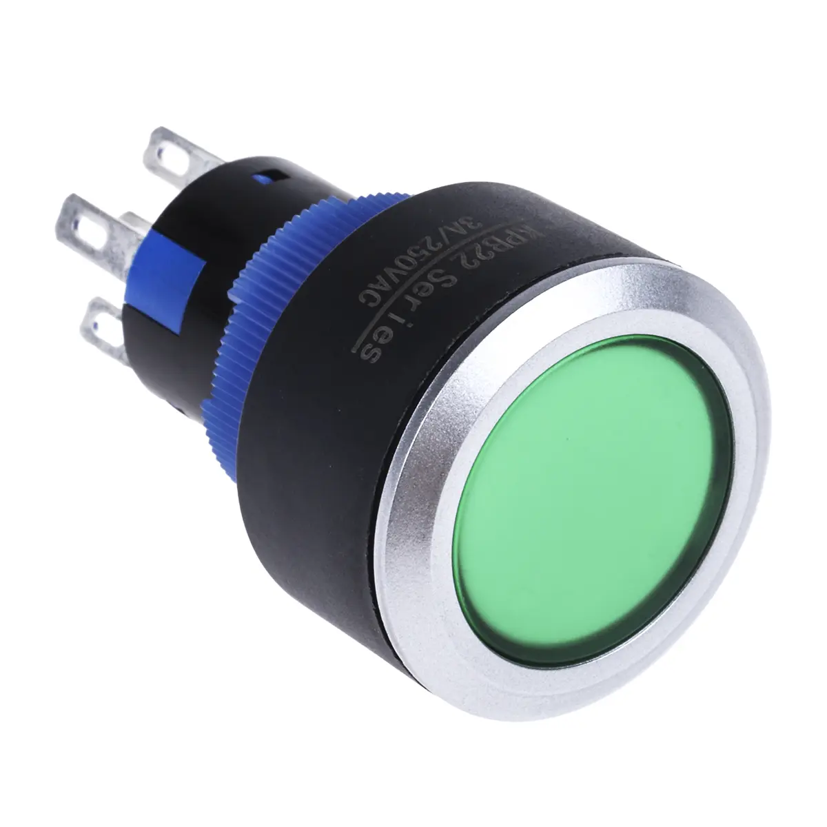 Produktfoto 1 von RS PRO KPB22 Druckschalter Grün Beleuchtet Tastend Panel Ø 22.2 mm, 1-poliger Umschalter / 5 A 36 V dc 250 V ac, IP65