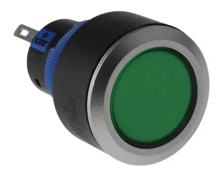 Produktfoto 1 von RS PRO KPB22 Druckschalter Grün Beleuchtet Tastend Panel Ø 22.2 mm, 1-poliger Umschalter / 5A 36 V dc 250 V ac, IP65
