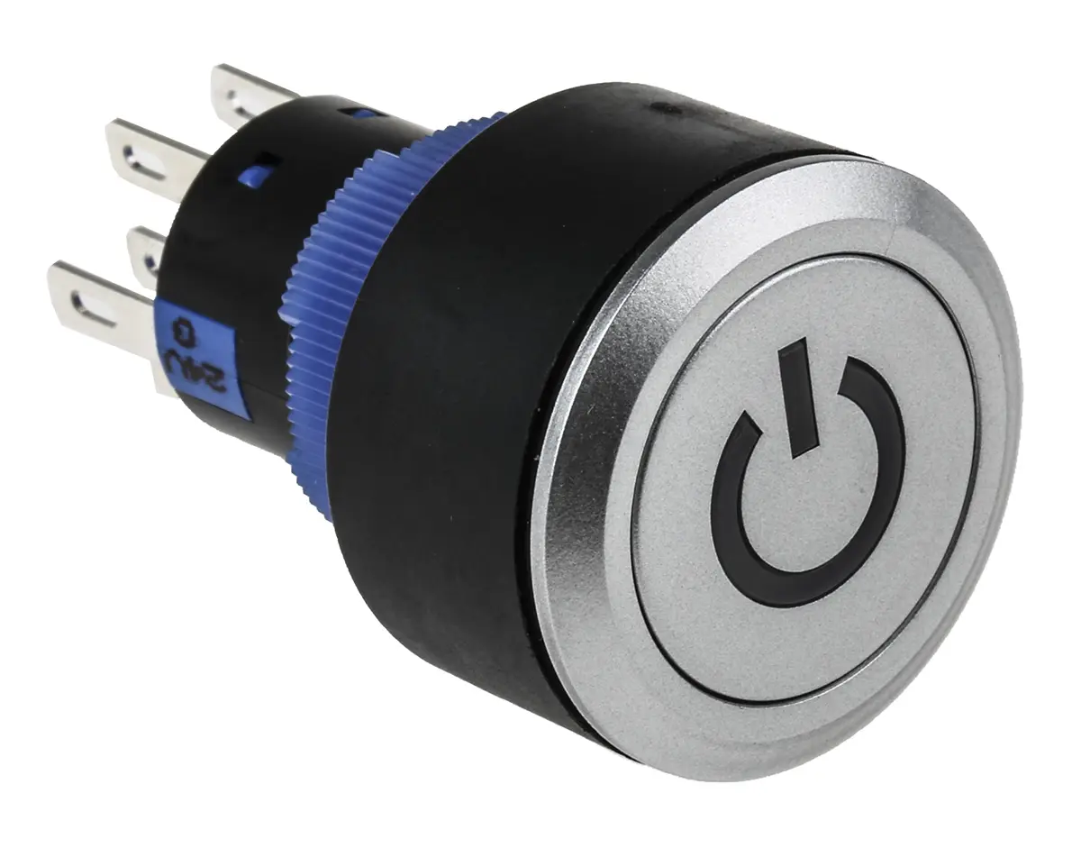 Produktfoto 1 von RS PRO KPB22 Druckschalter Grün Beleuchtet Tastend Panel Ø 22.2 mm, 2-poliger Umschalter / 5 A 36 V dc 250 V ac, IP65
