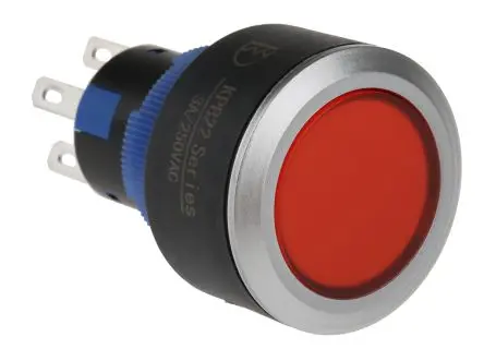 Produktfoto 1 von RS PRO KPB22 Druckschalter Rot Beleuchtet Tastend Panel Ø 22.2 mm, 1-poliger Umschalter / 5A 36 V dc 250 V ac, IP65