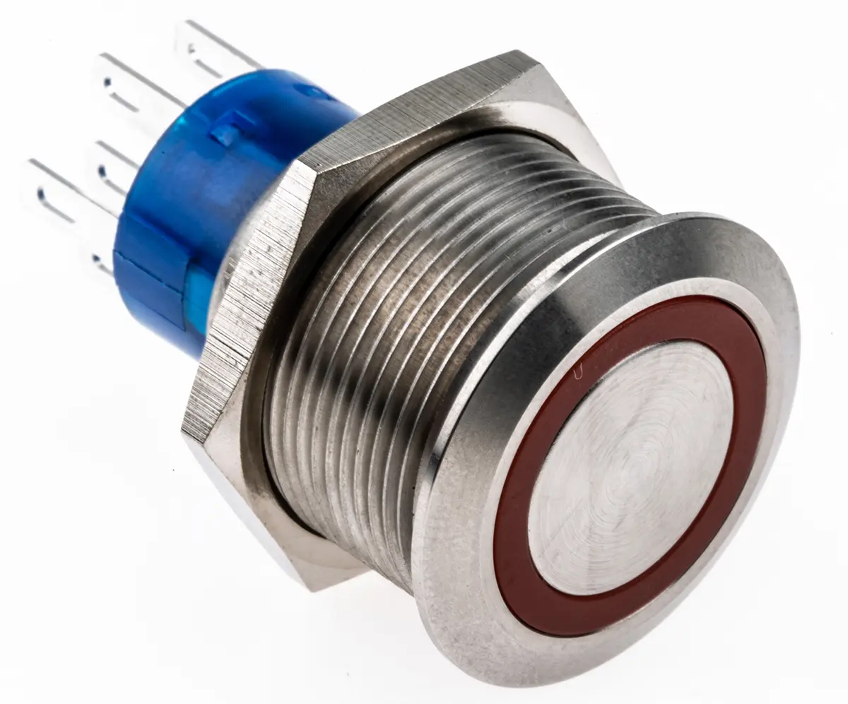 Produktfoto 1 von RS PRO MPB22 Druckschalter Rot Beleuchtet Tastend Panel Ø 22.2 mm, 2-poliger Umschalter / 5 A 12 V dc 250 V ac, IP40