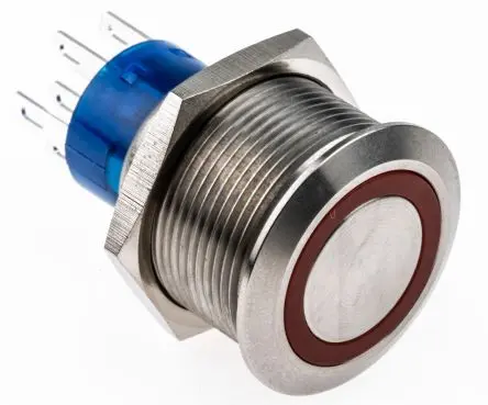 Produktfoto 1 von RS PRO MPB22 Druckschalter Rot Beleuchtet Tastend Panel Ø 22.2 mm, 2-poliger Umschalter / 5A 12 V dc 250 V ac, IP67