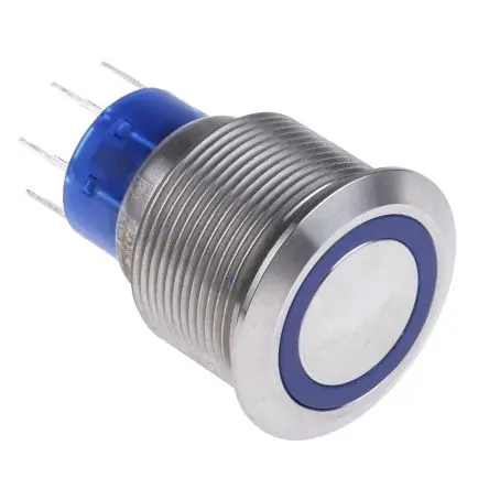 Produktfoto 1 von RS PRO MPB22 Druckschalter Blau Beleuchtet Tastend Panel Ø 22.2 mm, 2-poliger Umschalter / 5A 12 V dc 250 V ac, IP67