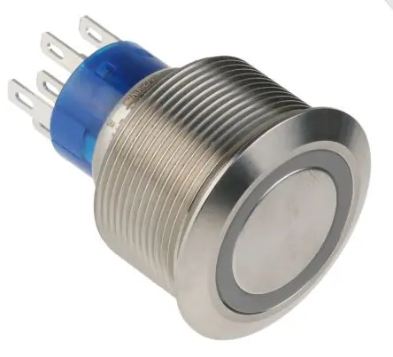 Produktfoto 1 von RS PRO MPB22 Druckschalter Rastend Panel Ø 25.2 mm, 1-poliger Umschalter / 5A 36 V dc 250 V ac, IP67