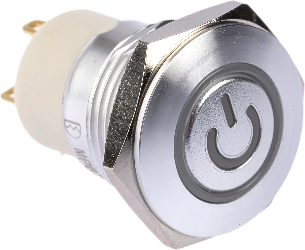 Produktfoto 1 von RS PRO MPB16 Druckschalter Blau Beleuchtet Rastend Panel Ø 16 mm, SPST / 2 A 36 V dc, IP40