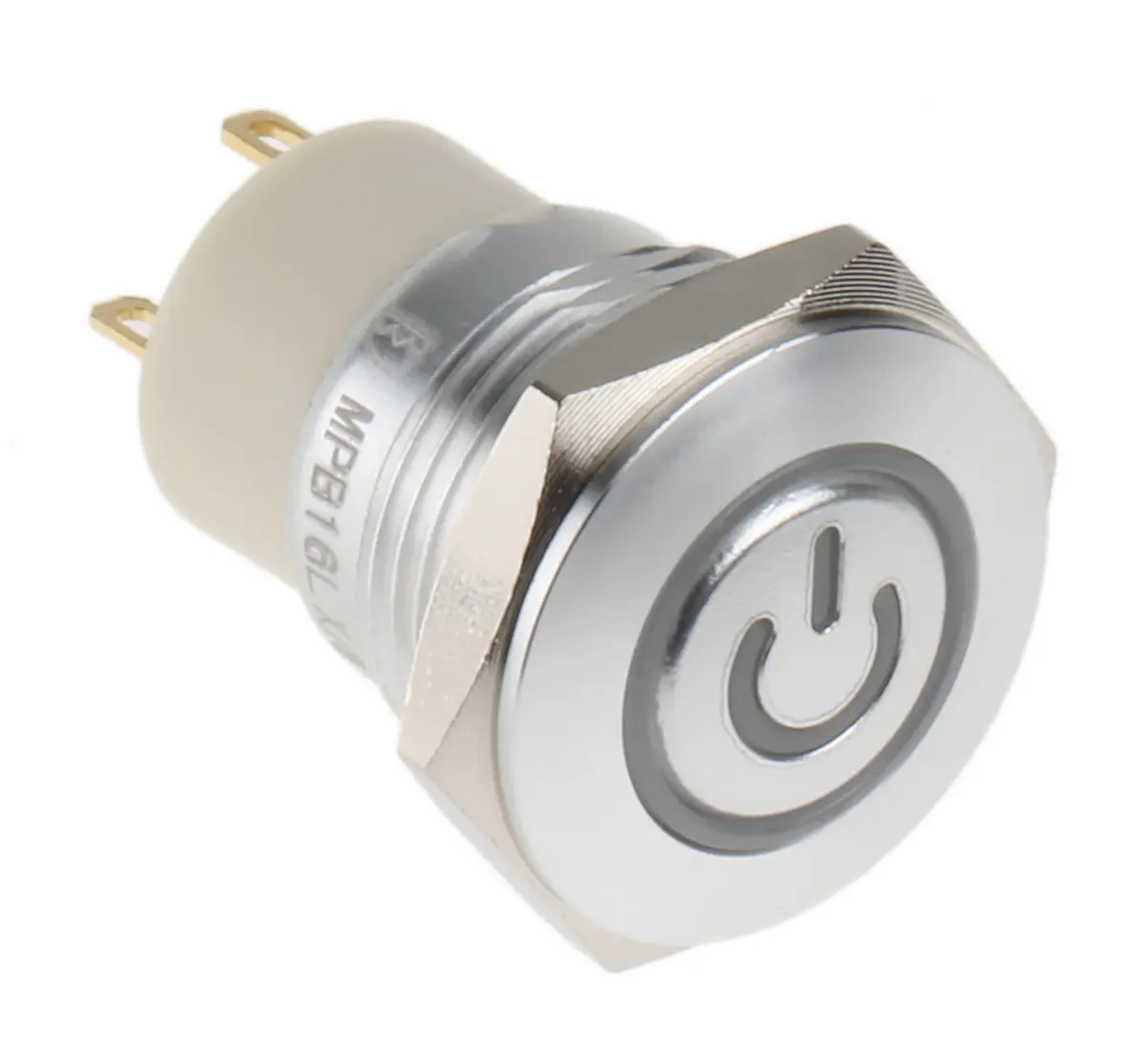 Produktfoto 1 von RS PRO MPB16 Druckschalter Blau Beleuchtet Rastend Panel Ø 16 mm, SPST / 2 A 36 V dc, IP40