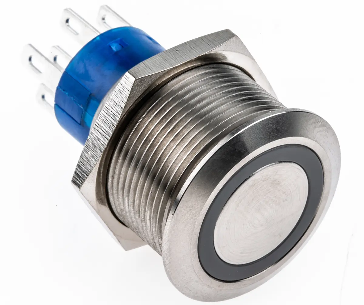 Produktfoto 1 von RS PRO MPB22 Druckschalter Rot Beleuchtet Tastend Panel Ø 22.2 mm, 2-poliger Umschalter / 5 A 12 V dc 250 V ac, IP40