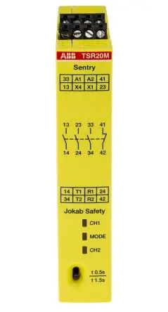 Produktfoto 1 von ABB Jokab TSR20M Sicherheitsrelais 375V dc, 4 Sicherheitskontakte, 3 Hilfsschalter, Mehrfach-Reset-Funktion cUL, TÜV,