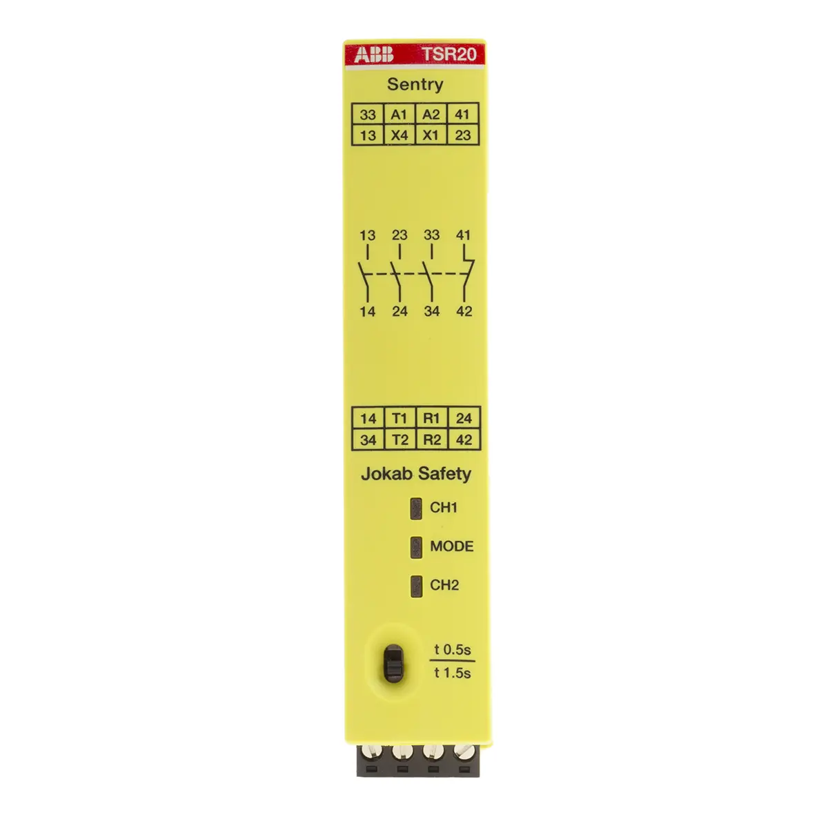 Produktfoto 1 von ABB Jokab TSR20 Sicherheitsrelais, 24V dc, 2-Kanal, 4 Sicherheitskontakte Zeitverzögert, 3 Hilfsschalter, 4 ISO
