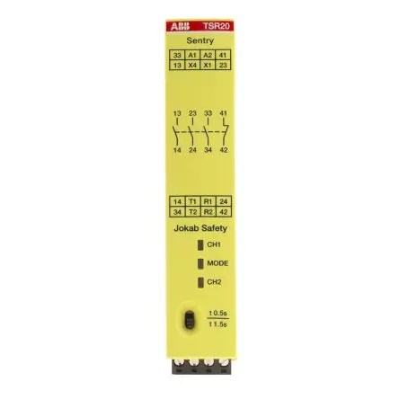 Produktfoto 1 von ABB Jokab TSR20 Sicherheitsrelais 24V dc, 4 Sicherheitskontakte, 3 Hilfsschalter, Mehrfach-Reset-Funktion TÜV