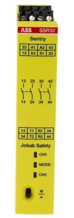 ABB Jokab SSR32 Sicherheitsrelais 24V dc, 4 Sicherheitskontakte, 4 Hilfsschalter, Mehrfach-Reset-Funktion RoHS SIL IEC