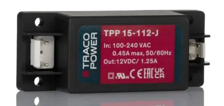 Produktfoto 1 von TRACOPOWER TPP 15-J Schaltnetzteil 1 12V dc 15 W, Schraubanschlussklemme 264V ac