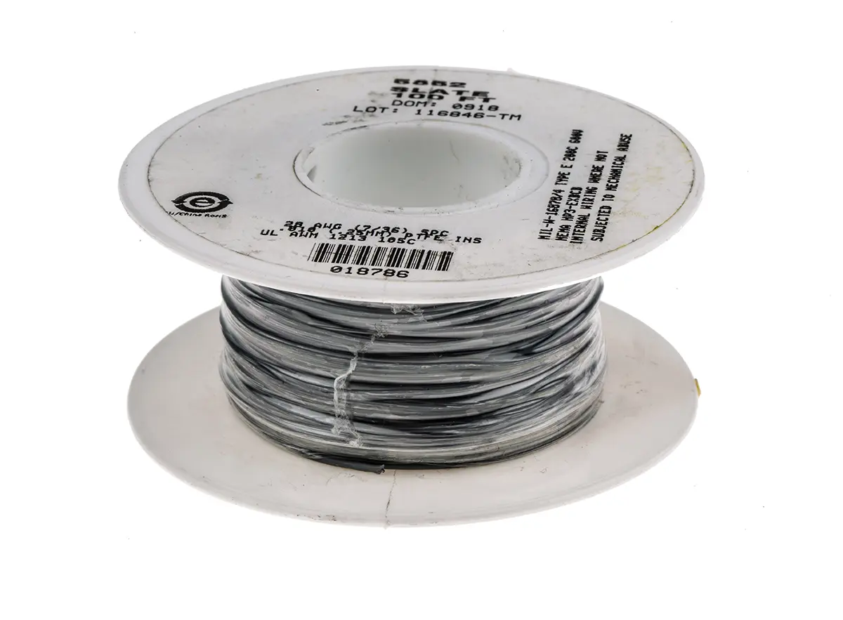 Produktfoto 1 von Alpha Wire Einzeladerleitung 0.09 mm², 28 AWG 30m Grau PTFE isoliert Ø 0.89mm 7/0,13 mm Litzen UL1213
