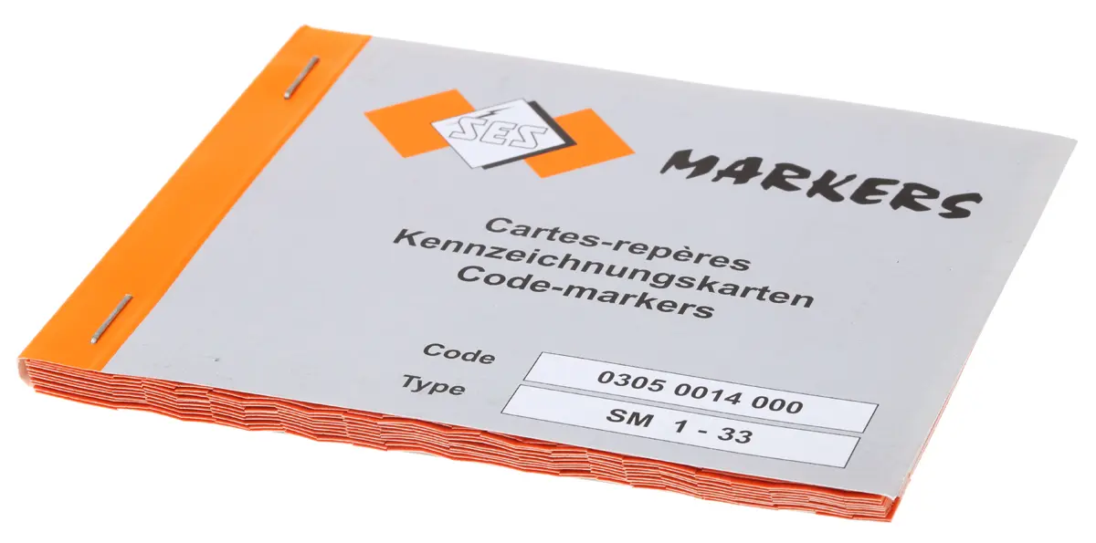 Produktfoto 1 von SES Sterling Kabelmarkierungsbuch, Beschriftung: U, 1 bis 33, T, V, W, A, C, B, S, R, Weiß 80N/cm, 38 mm x 5 mm