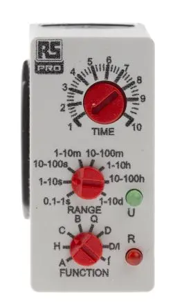 Produktfoto 1 von RS PRO UNI Zeitrelais 12 to 240 V ac/dc 12V ac, 240 V ac, 0.1 s to 100 Days Multifunktion, 2-poliger Umschalter