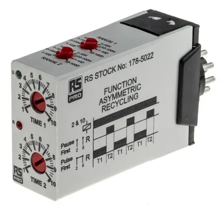 Produktfoto 1 von RS PRO UNI Zeitrelais 12 to 250 V dc 12V ac, 240 V ac, 0.1 s to 100 Days, 11 Kont. 2, 2-poliger Umschalter