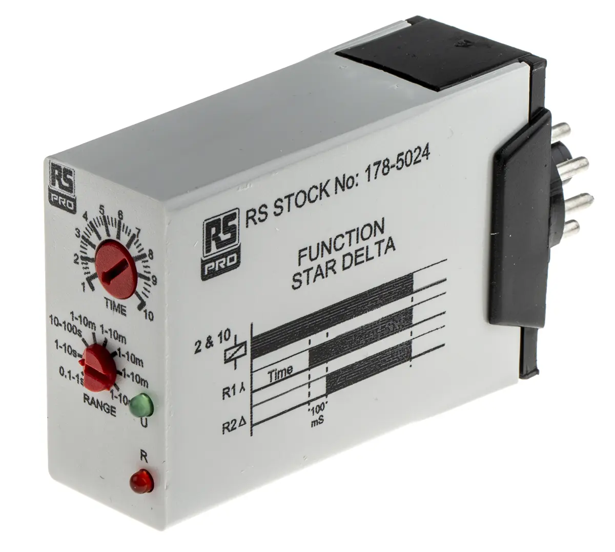 Produktfoto 1 von RS PRO Zeitrelais, Steckanschluss , 0.1 s → 10min, 12 → 240V ac/dc Einfach, 2 Wechselschalter (SPDT)