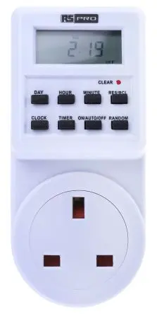 Produktfoto 1 von RS PRO Digital Zeitschaltuhr zum Einstecken 230V ac Typ G – Britisch 3-polig
