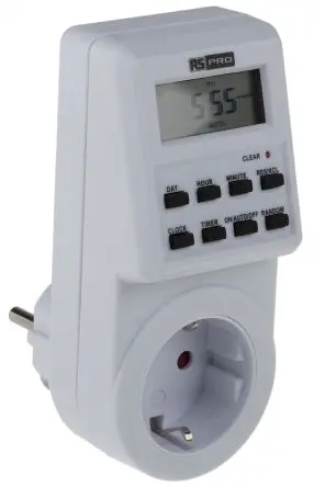 Produktfoto 1 von RS PRO TM Digital Zeitschaltuhr zum Einstecken 20-Programme 230V Typ F - Deutscher Schutzleiterkontakt
