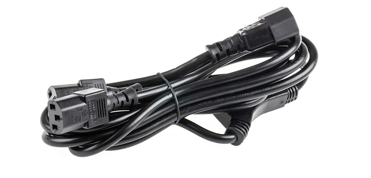 Produktfoto 1 von RS PRO Netzkabel, A IEC C13, B IEC C14, 3 m Schwarz Polyvinylchlorid, 250 V