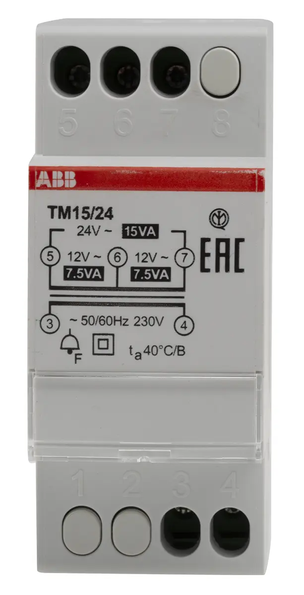 Produktfoto 1 von ABB DIN-Schienen-Trafo, 15W, Primär 230V / Sekundär 24V, 65mm x 35mm x 65mm