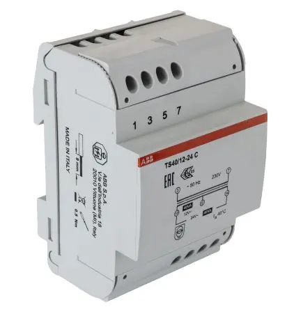 Produktfoto 1 von ABB 40 W Klingeltrafo, Primär 230 V / Sekundär 24 V DIN-Hutschiene 5 Ausg., 120 mm x 70mm x 120 mm