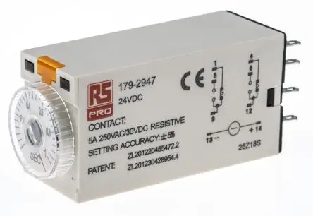Produktfoto 1 von RS PRO TKB Zeitrelais 24 V dc 24V ac, 0.1 to 1 s, 2 Kont. 1, 2-poliger Umschalter