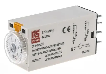Produktfoto 1 von RS PRO TKB Zeitrelais 24 V dc 24V ac, 0.2 to 5 s, 2 Kont. 1, 2-poliger Umschalter
